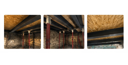 Chantier reprise en sous œuvre de la structure en IPN des planchers haut des caves